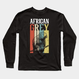 80s Retro Vintage African Grey Parrot Long Sleeve T-Shirt